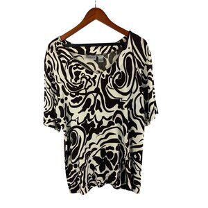 Chicos Travelers Womens V-Neck Brown & Cream Abstract Top Size 3 Acetate/Spandex